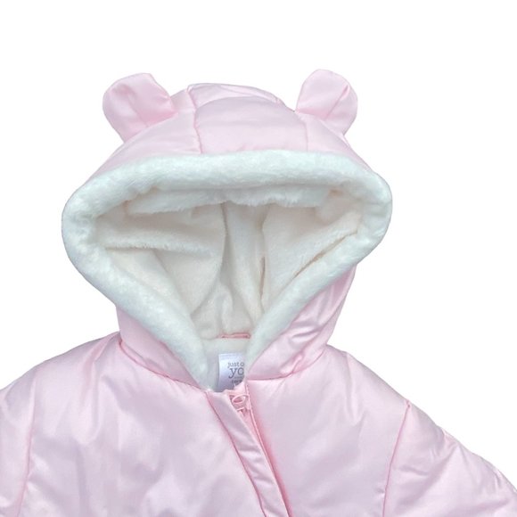 Just One You Baby Bear Quilted Puffer Pink One-Piece Infant Snowsuit-6-9 mos - Picture 3 of 15